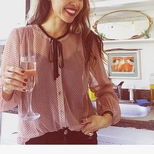 Madewell pussybow velvet blouse top collar tie bow